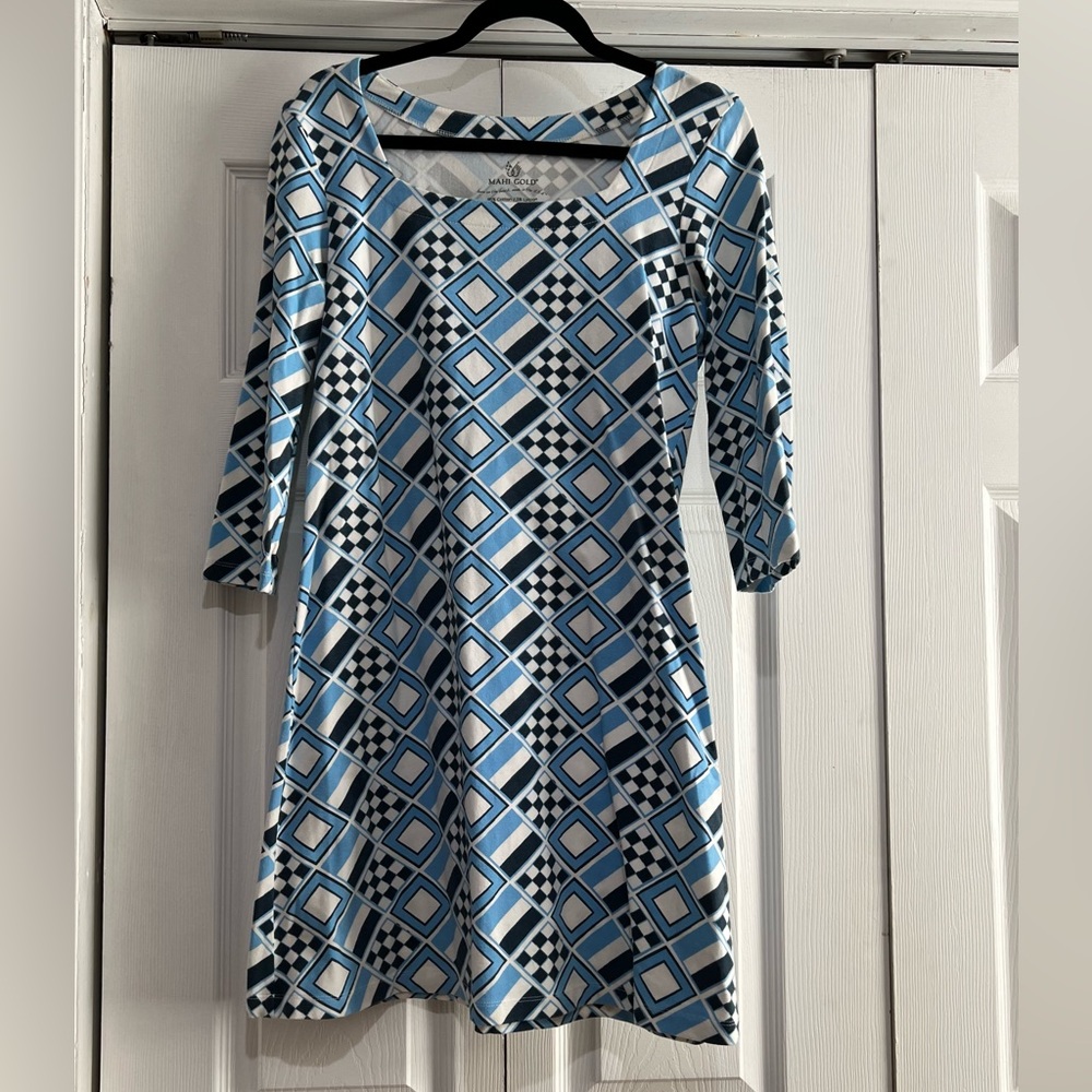 💙⚓️ MAHI GOLD Navy and Light Blue Nautical Flag Dress Large